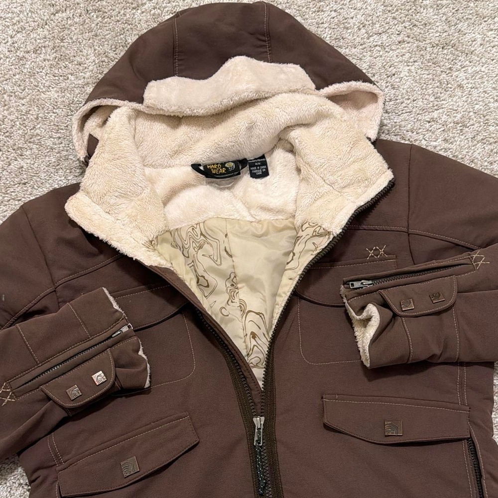 Vintage Mountain Hardwear Abstract Hooded Fleece-Lined Utility Jacket | Brown